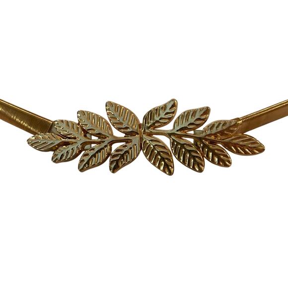 Vintage Gold Tone Stretch Belt Laurel Leaf Clasp Greek Goddess Style skinny belt - Picture 4 of 5